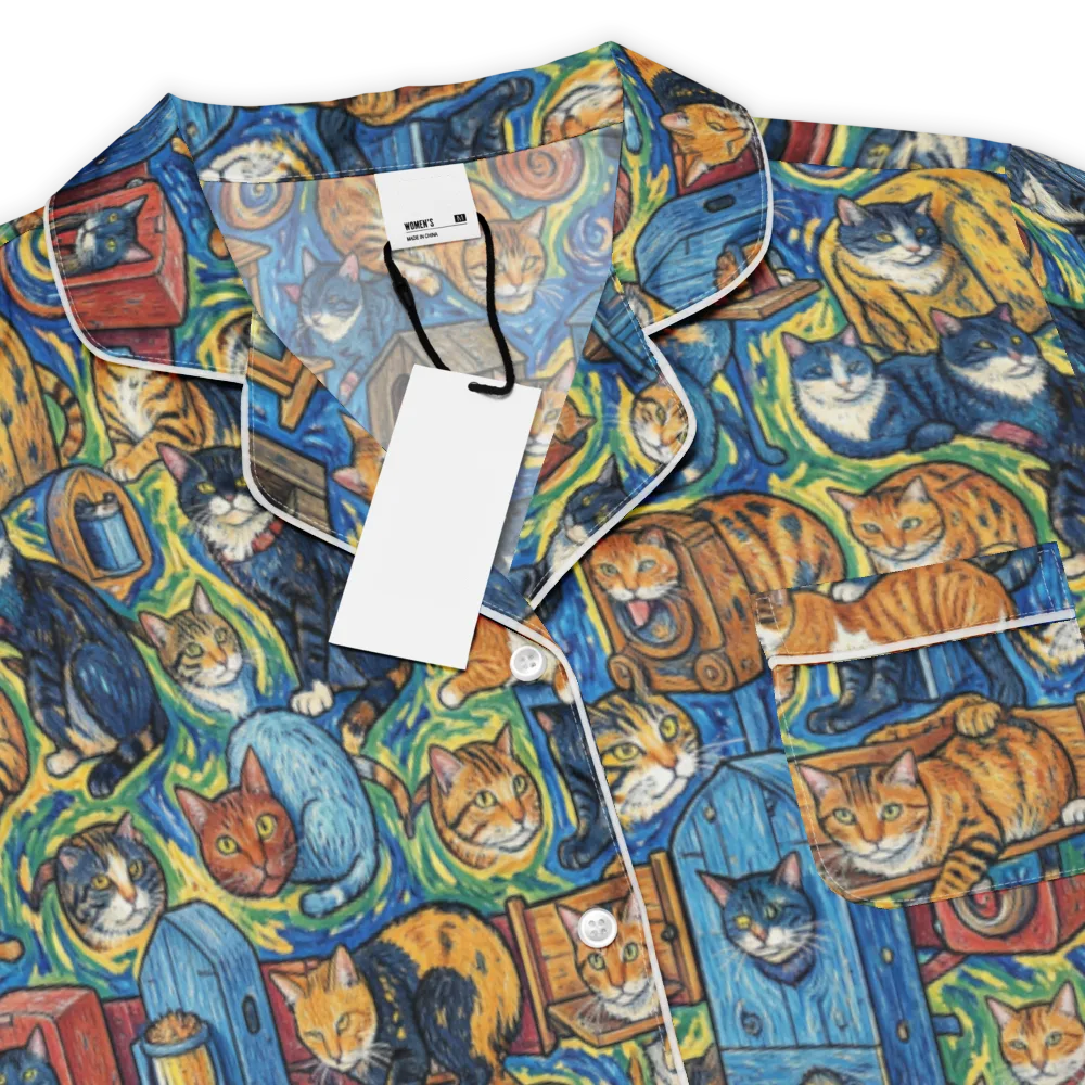 Midnight Meow on Women's Short Sleeve Pajama Top — Product details