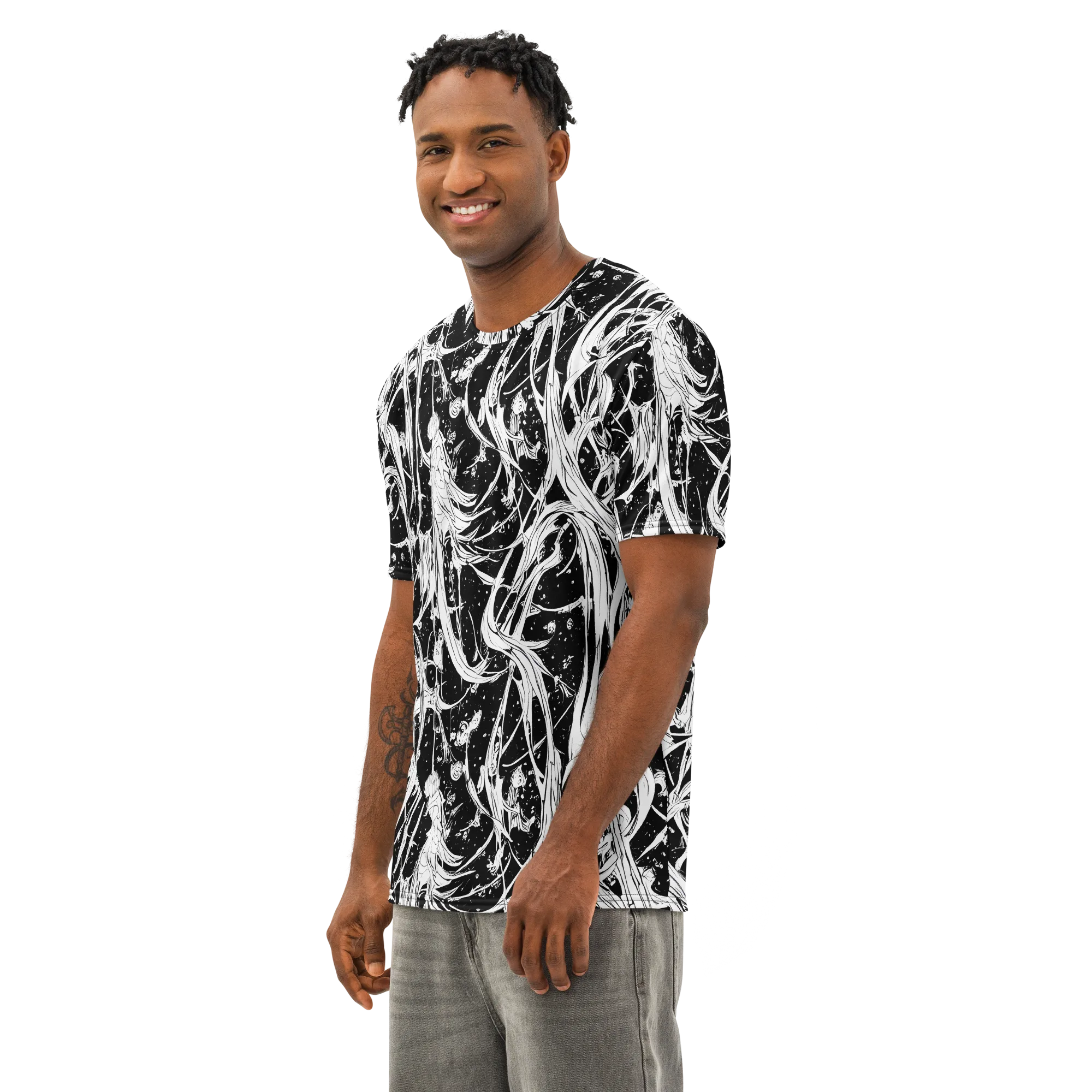 Nocturne Vines on Men's Cotton Crew Neck T-Shirt — Left Front