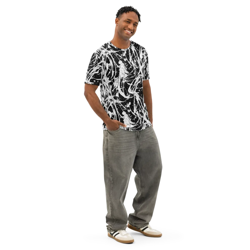 Nocturne Vines on Men's Cotton Crew Neck T-Shirt — Right Front