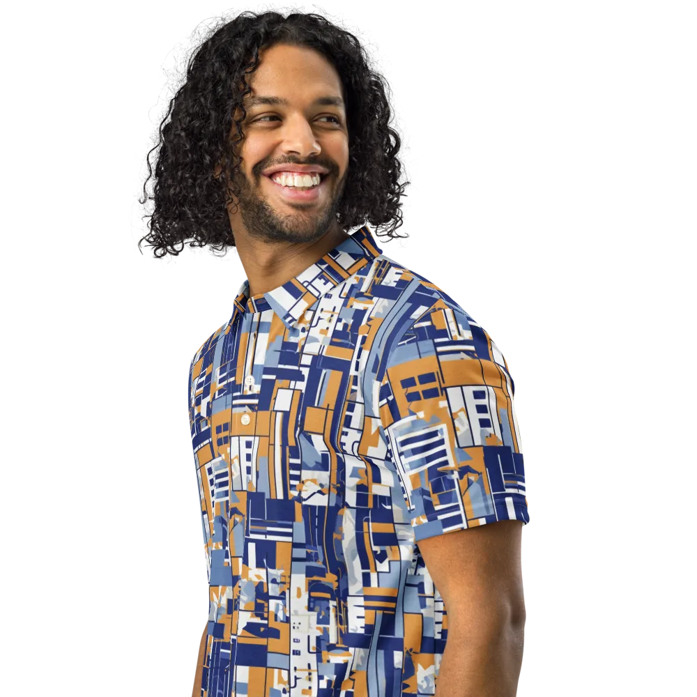 Blueprint Mosaic on Men's Slim Fit Polo Shirt — Left Front