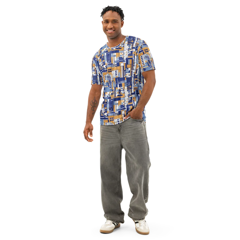 Blueprint Mosaic on Men's Cotton Crew Neck T-Shirt — Front