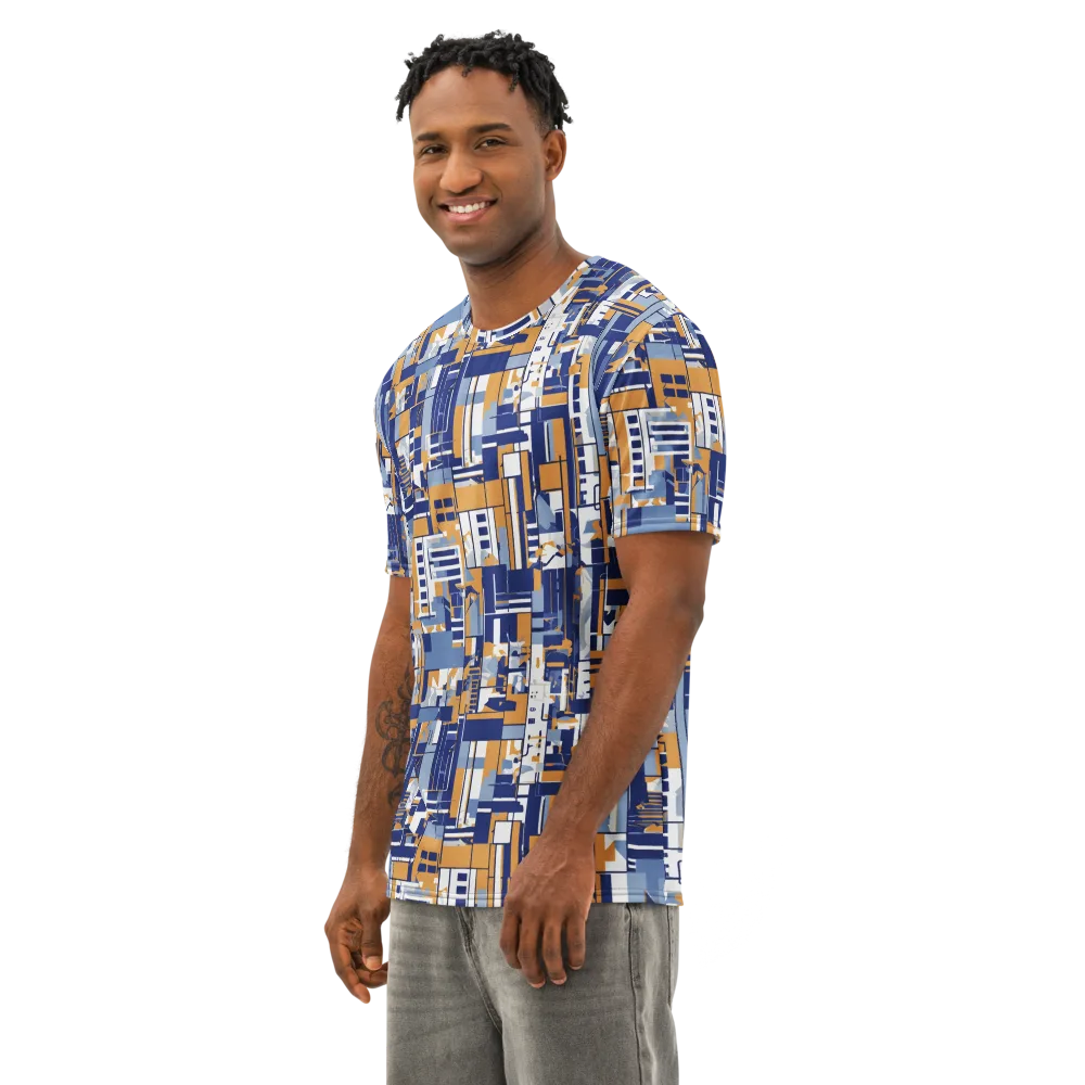 Blueprint Mosaic on Men's Cotton Crew Neck T-Shirt — Left Front