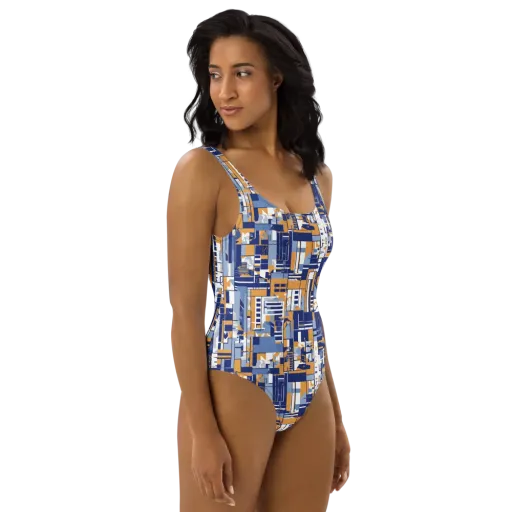 Blueprint Mosaic on a One-Piece Swimsuit