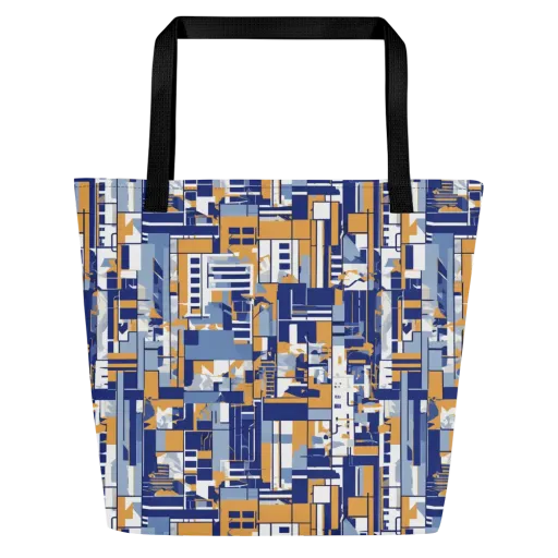 Blueprint Mosaic on a Large Tote Bag W/ Pocket