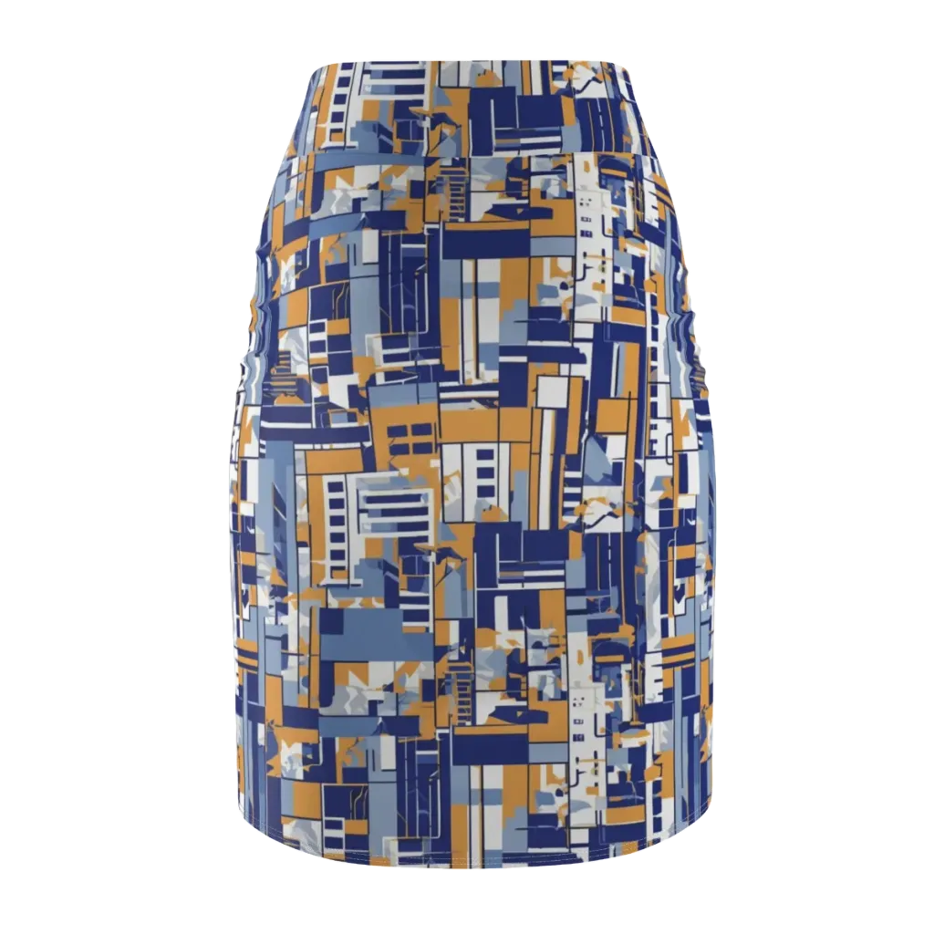 Blueprint Mosaic on Pencil Skirt — Back