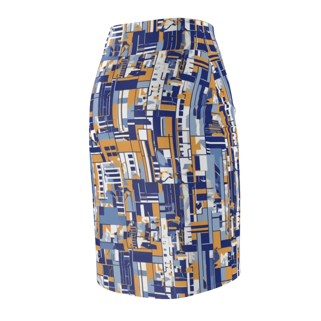 Blueprint Mosaic on Pencil Skirt — Back Side