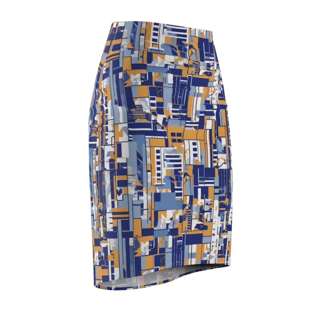 Blueprint Mosaic on Pencil Skirt — Front Side