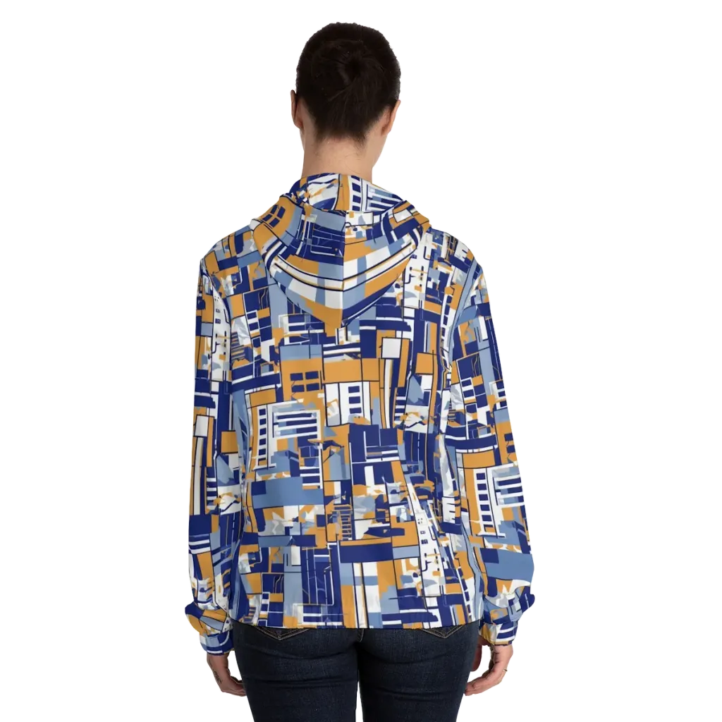 Blueprint Mosaic on Women's Full-Zip Hoodie — Back On Person