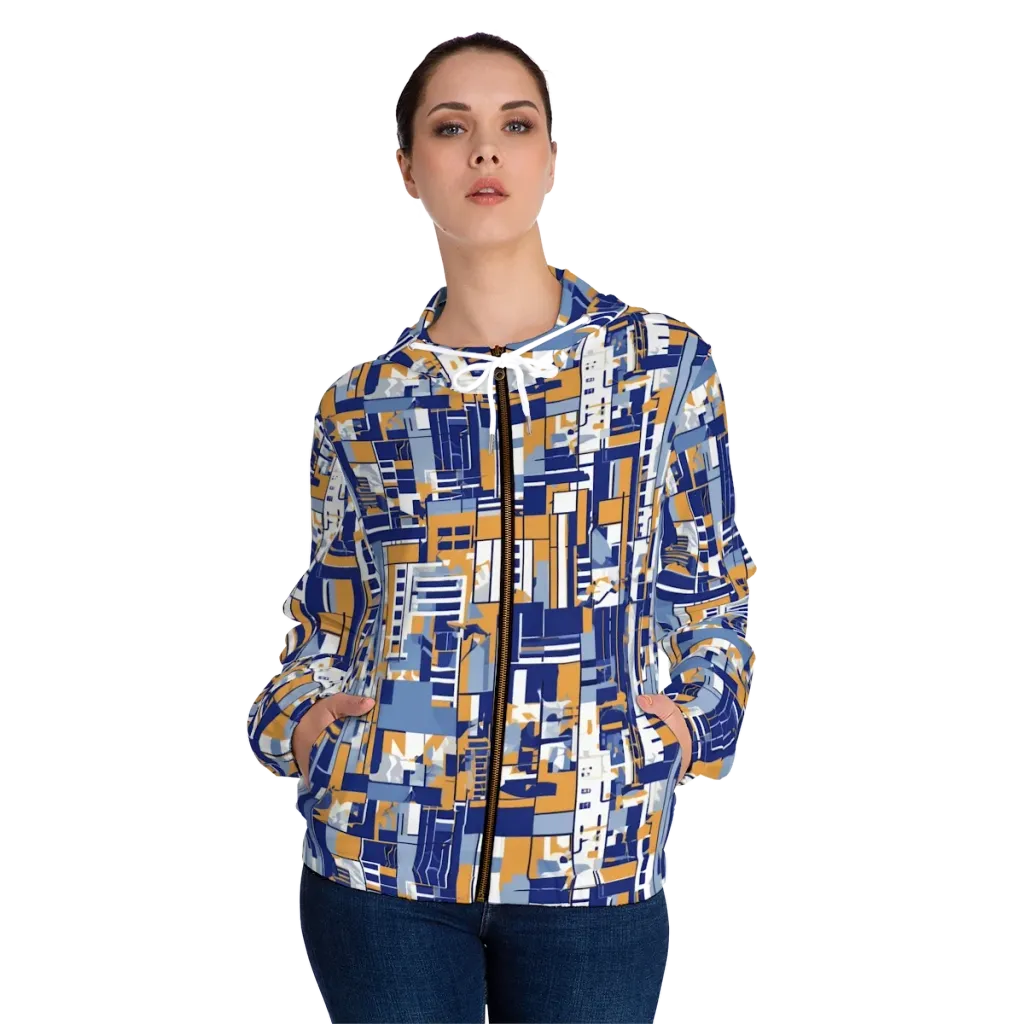 Blueprint Mosaic on Women's Full-Zip Hoodie — Front On Person