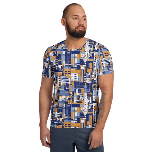 Blueprint Mosaic on a Men's Athletic T-Shirt