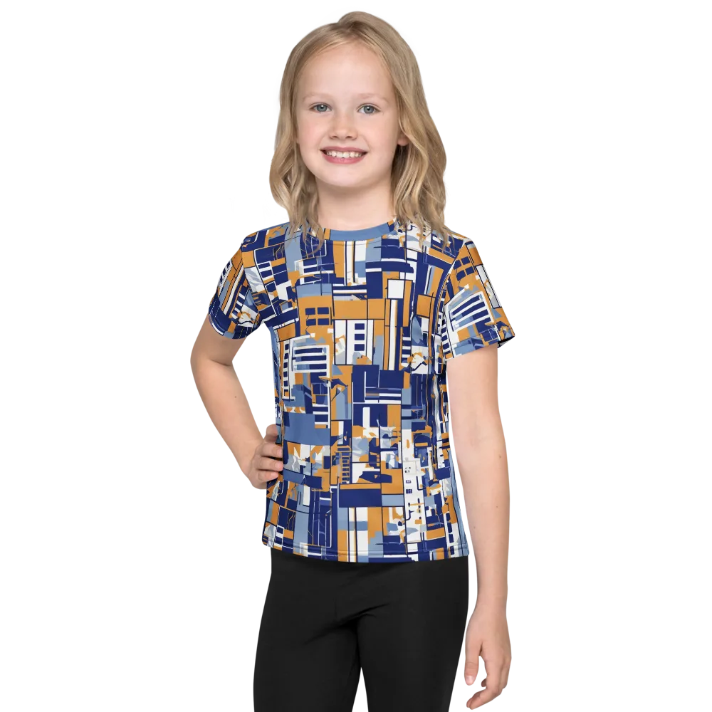 Blueprint Mosaic on Kids Crew Neck T-Shirt — Front