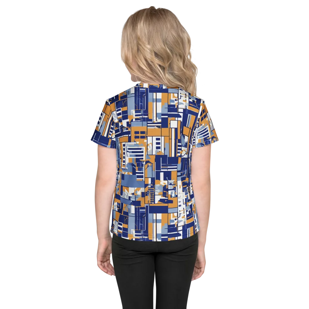 Blueprint Mosaic on Kids Crew Neck T-Shirt — Back
