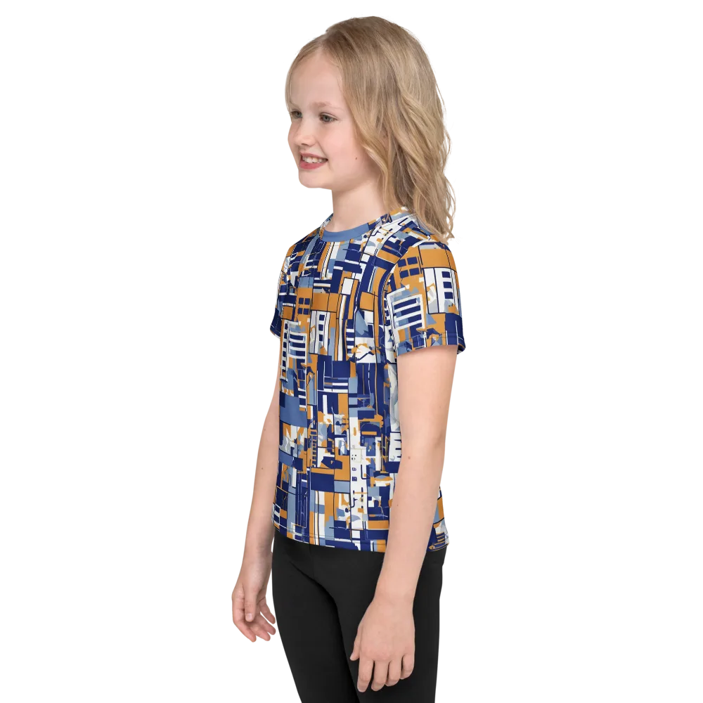 Blueprint Mosaic on Kids Crew Neck T-Shirt — Left