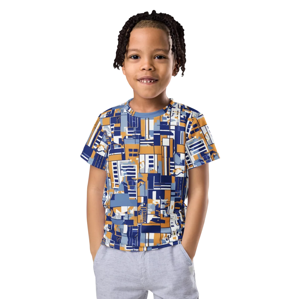 Blueprint Mosaic on Kids Crew Neck T-Shirt — Front