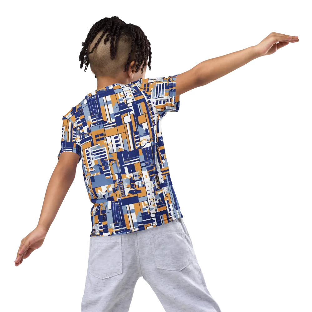 Blueprint Mosaic on Kids Crew Neck T-Shirt — Back
