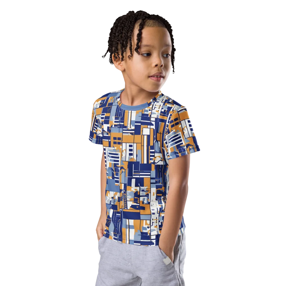 Blueprint Mosaic on Kids Crew Neck T-Shirt — Left Front