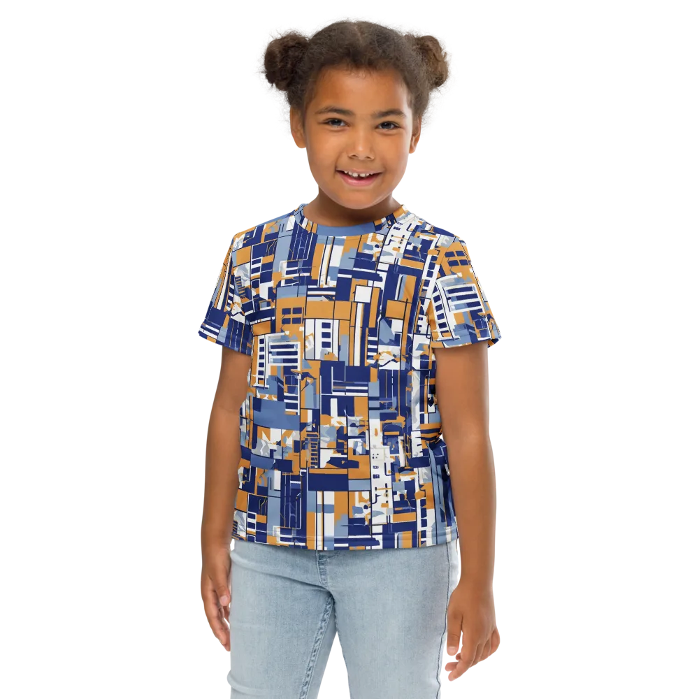 Blueprint Mosaic on Kids Crew Neck T-Shirt — Front
