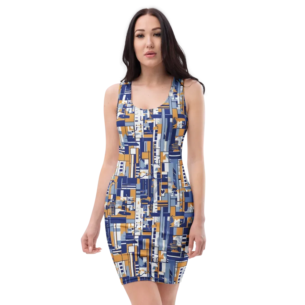 Blueprint Mosaic on Bodycon Dress — Front