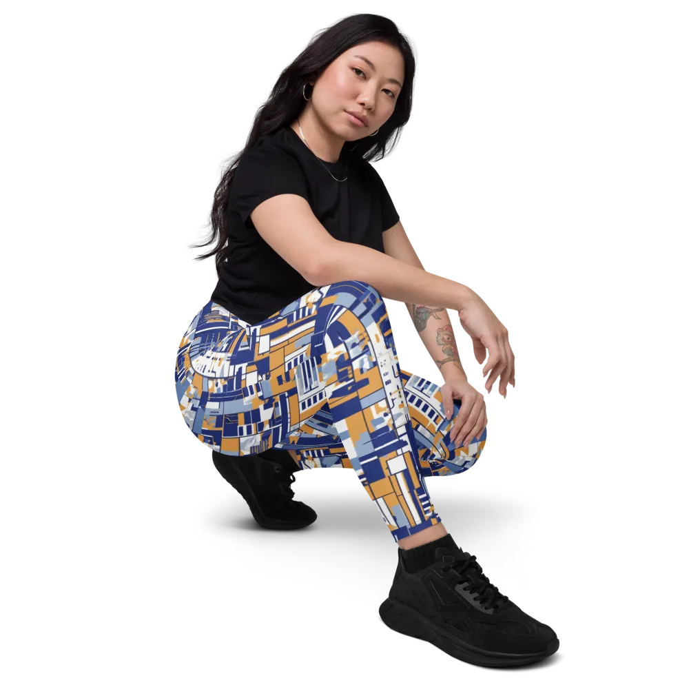 Blueprint Mosaic on Leggings with Pockets — Right Front