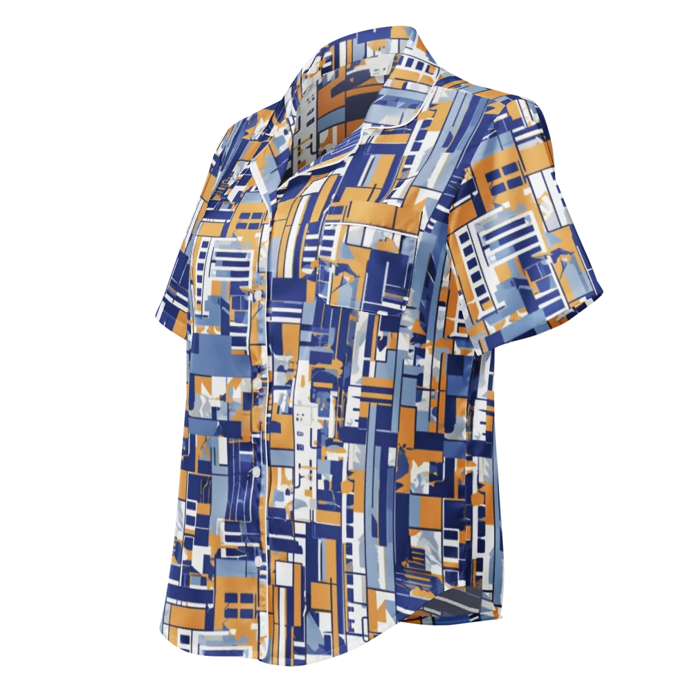 Blueprint Mosaic on Women's Short Sleeve Pajama Top — Left Front