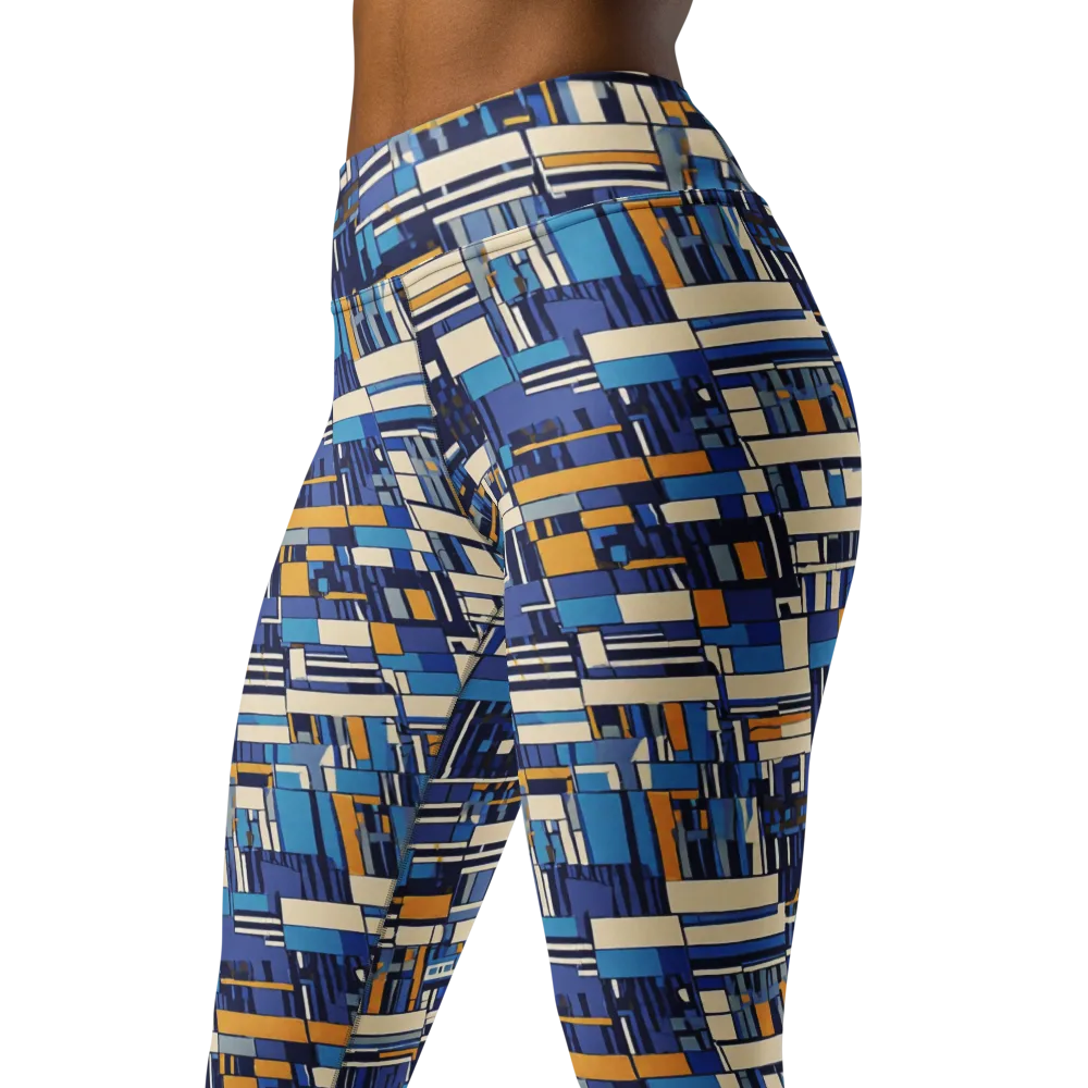 Saffron Blueprint on Yoga Leggings — Left Front