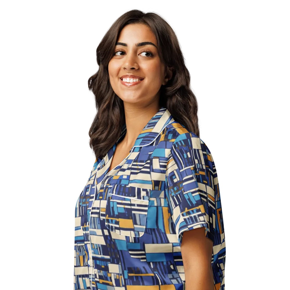 Saffron Blueprint on Women's Short Sleeve Pajama Top — Left Front