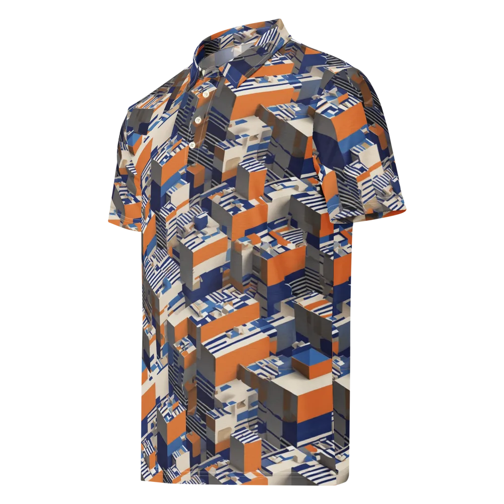 Cobalt Blocks on Men's Slim Fit Polo Shirt — Left Front