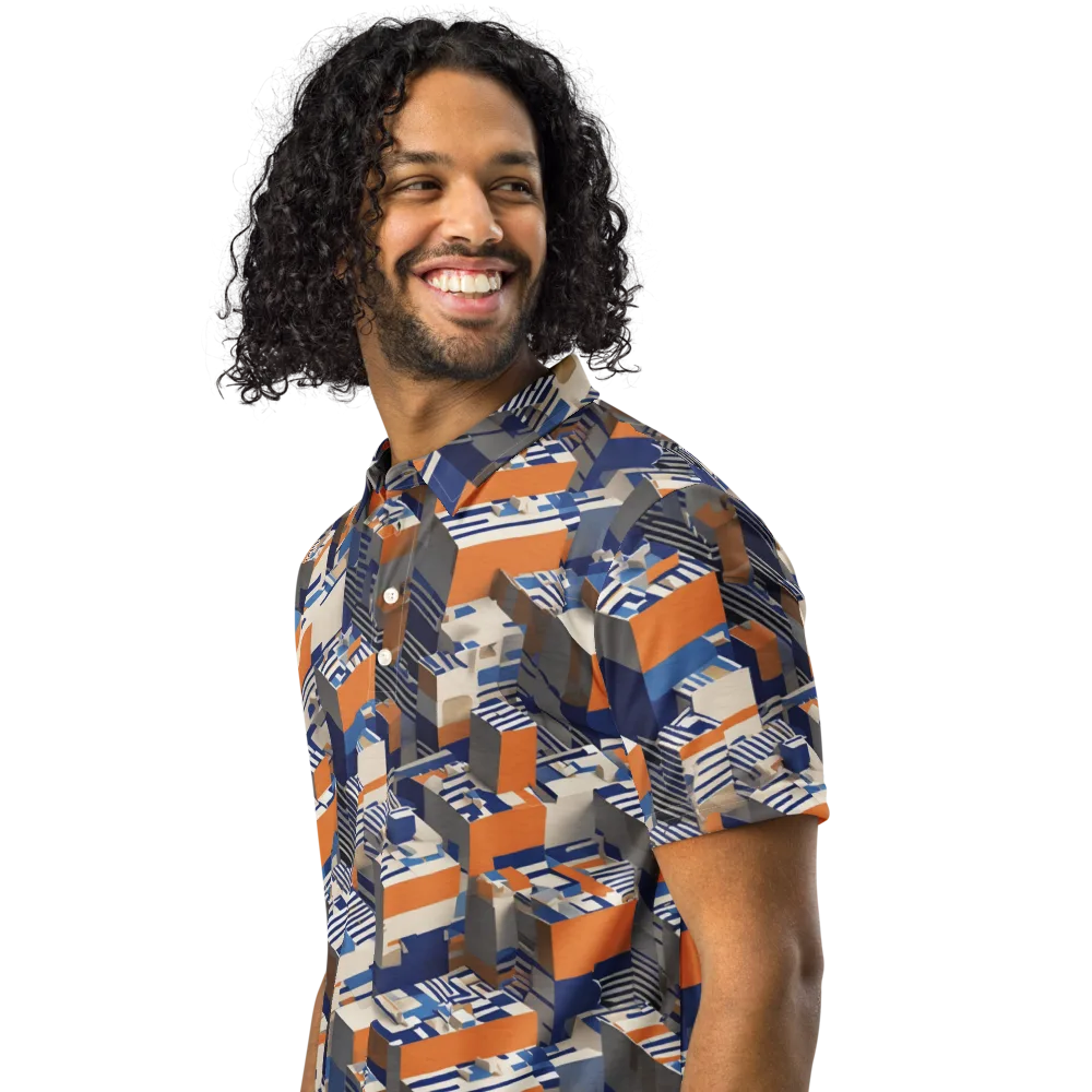 Cobalt Blocks on Men's Slim Fit Polo Shirt — Left Front