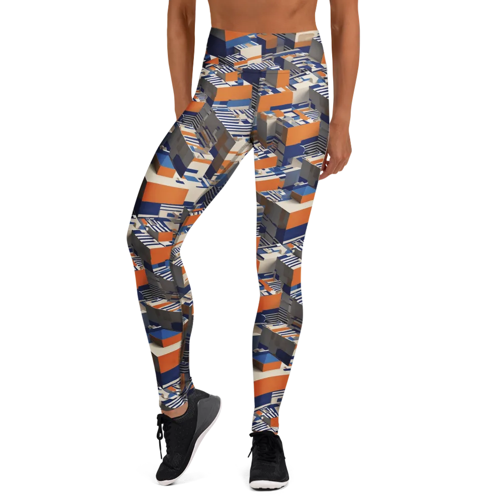 Cobalt Blocks on Yoga Leggings — Front