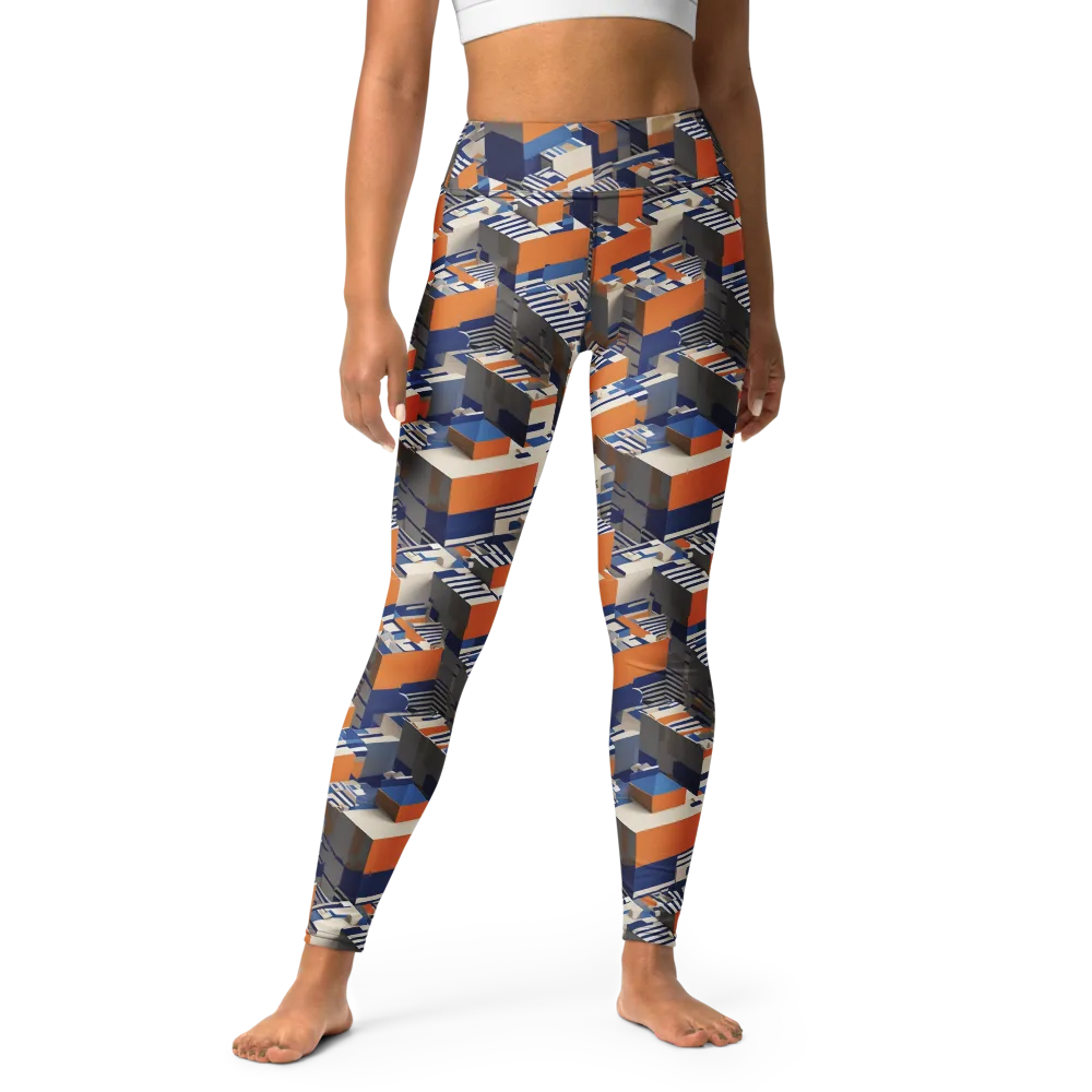 Cobalt Blocks on Yoga Leggings — Front