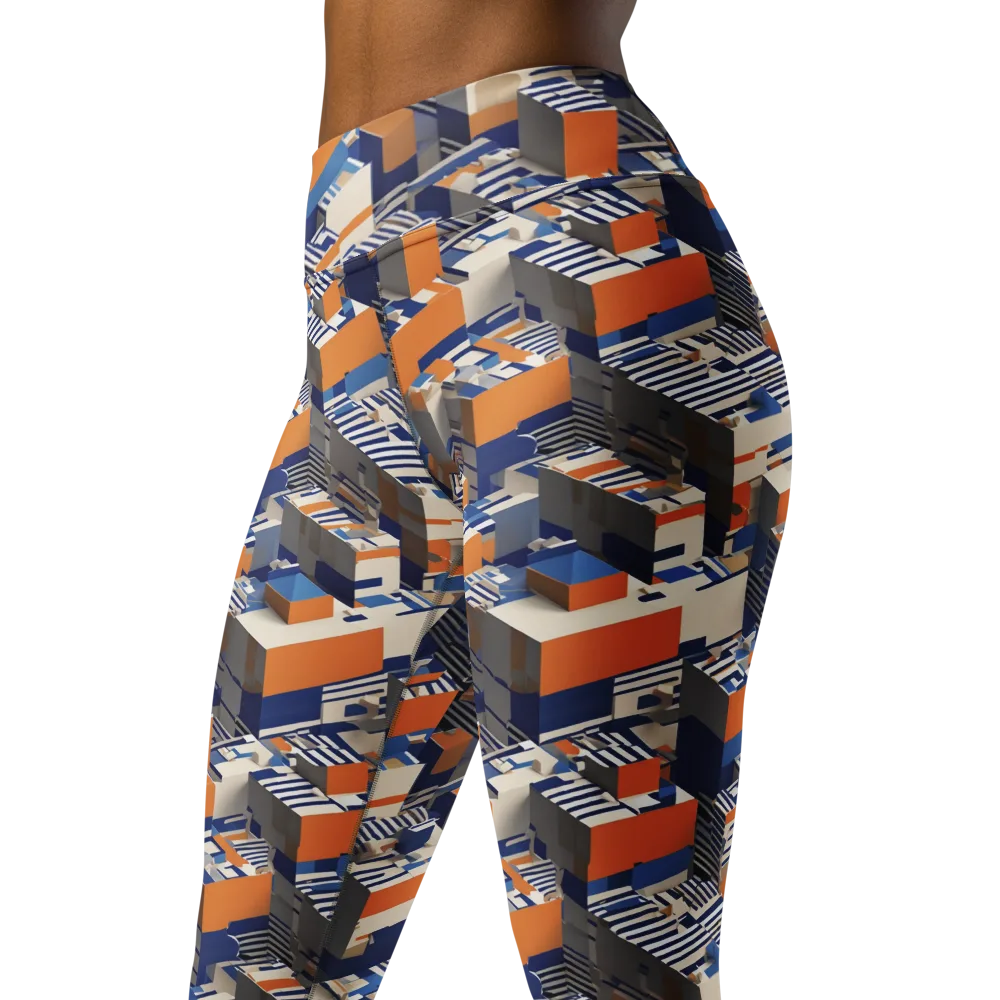 Cobalt Blocks on Yoga Leggings — Left Front