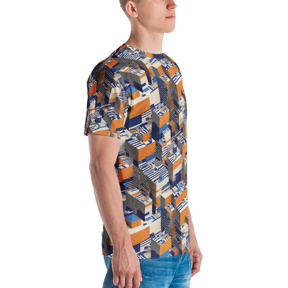 Cobalt Blocks on Men's Crew Neck T-Shirt — Right