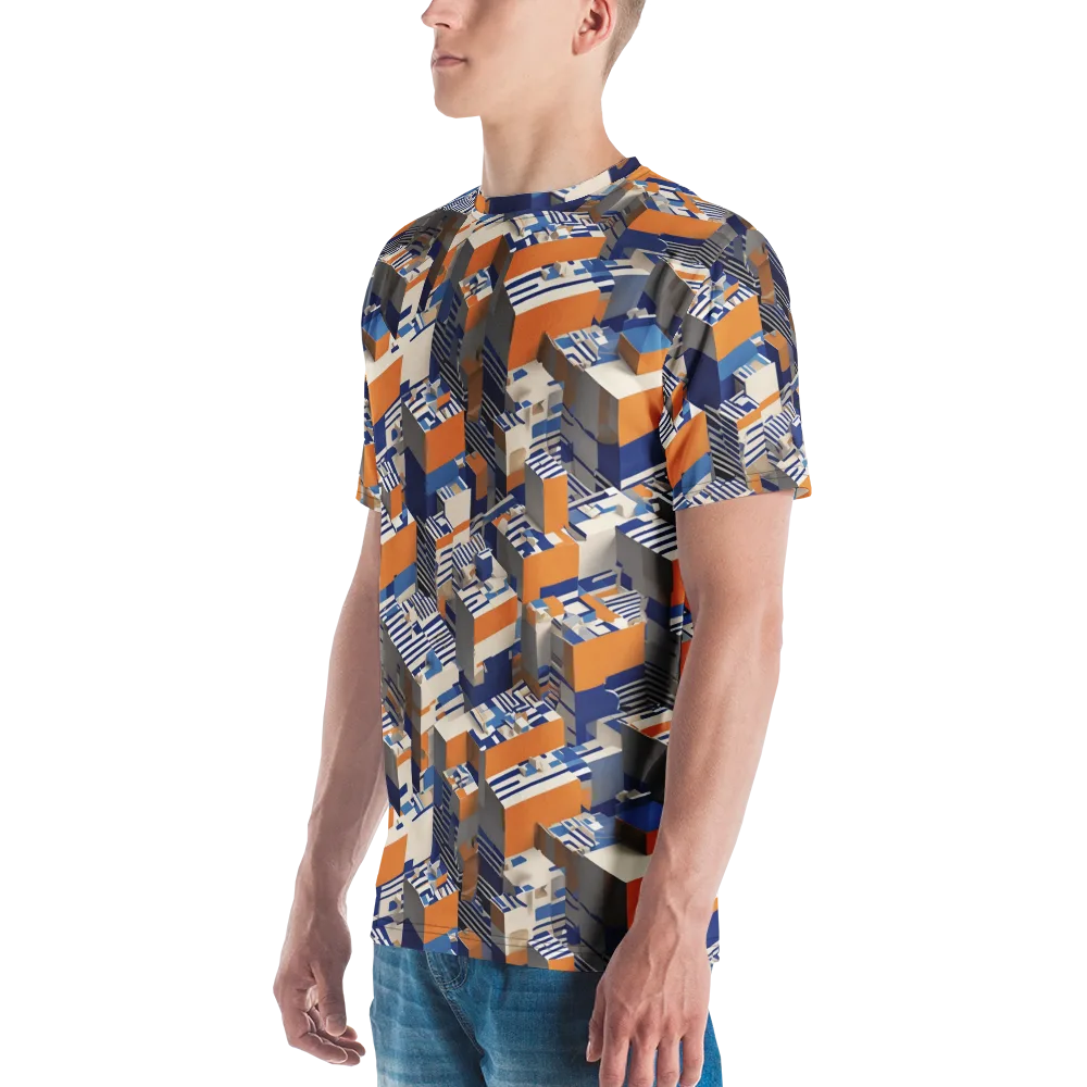 Cobalt Blocks on Men's Crew Neck T-Shirt — Left