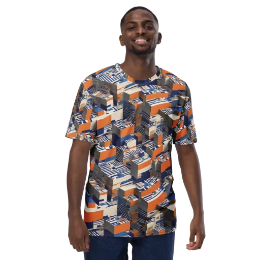 Cobalt Blocks on a Men's Crew Neck T-Shirt