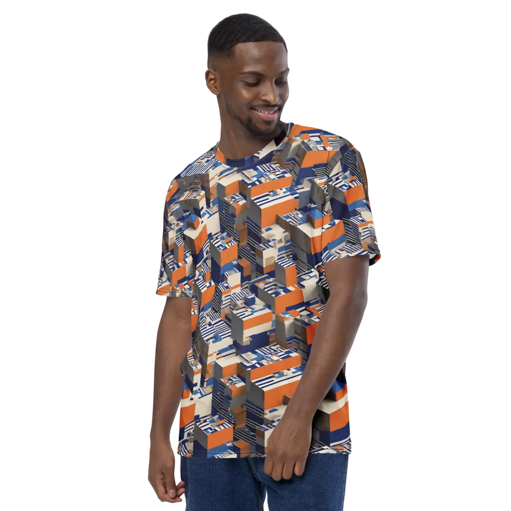 Cobalt Blocks on Men's Crew Neck T-Shirt — Left
