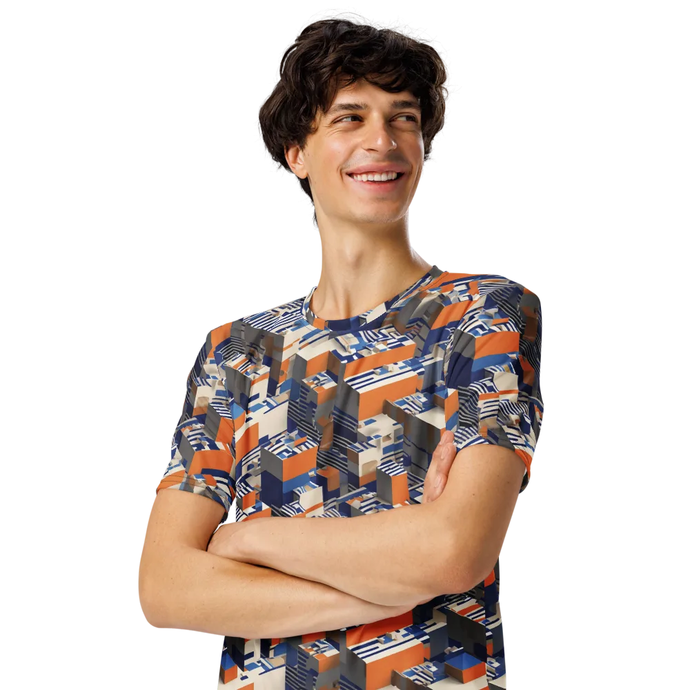 Cobalt Blocks on Men's Crew Neck T-Shirt — Left Front