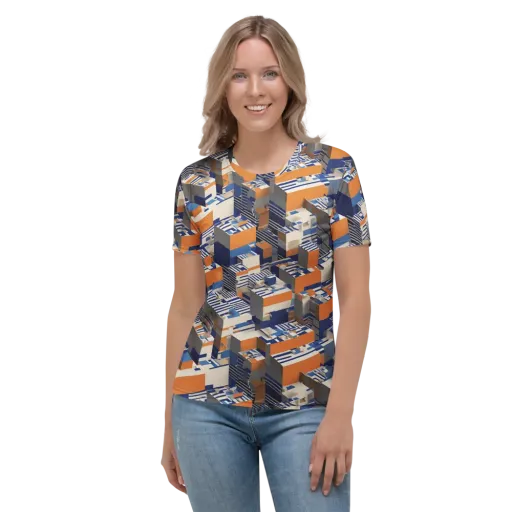 Cobalt Blocks on a Women's Crew Neck T-Shirt