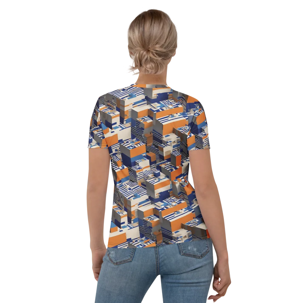 Cobalt Blocks on Women's Crew Neck T-Shirt — Back