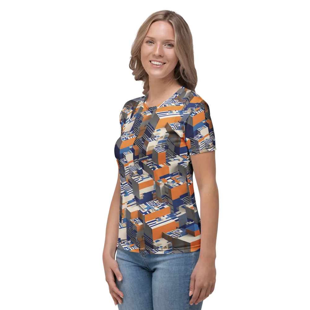 Cobalt Blocks on Women's Crew Neck T-Shirt — Left