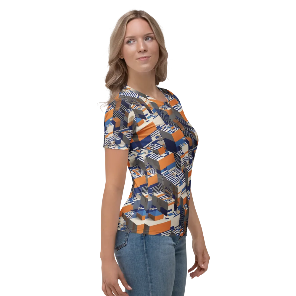 Cobalt Blocks on Women's Crew Neck T-Shirt — Right