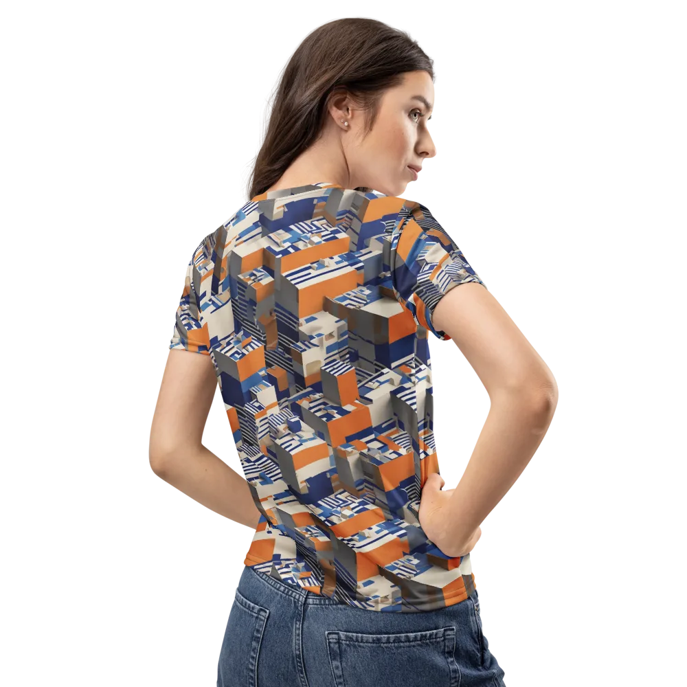 Cobalt Blocks on Women's Crew Neck T-Shirt — Back