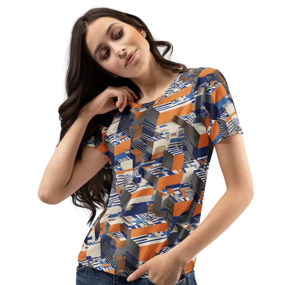 Cobalt Blocks on Women's Crew Neck T-Shirt — Left Front