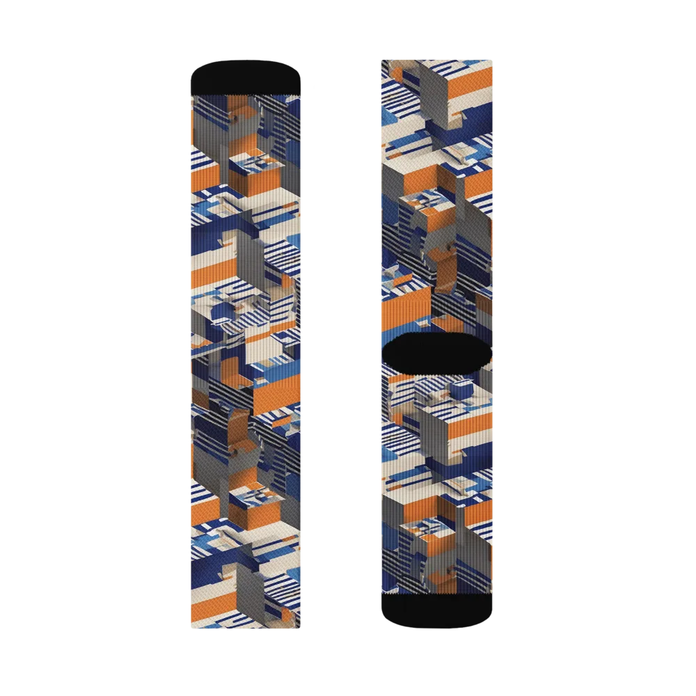 Cobalt Blocks on Socks — Left Sock
