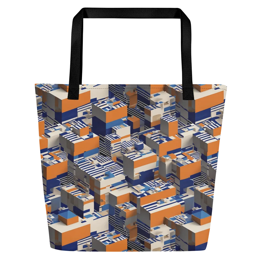 Cobalt Blocks on Large Tote Bag W/ Pocket — Front