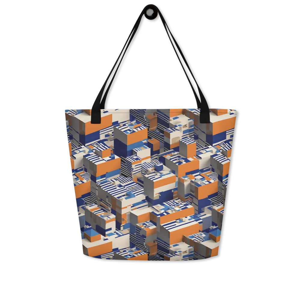 Cobalt Blocks on Large Tote Bag W/ Pocket — Front