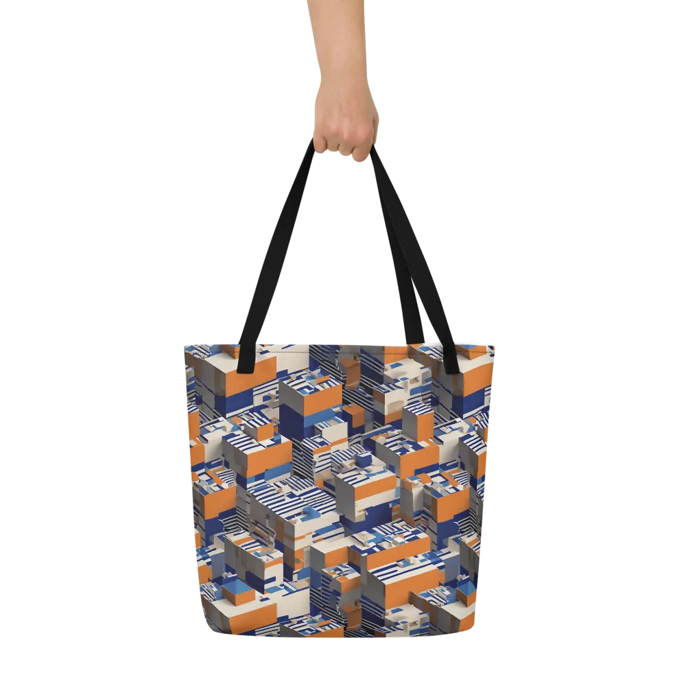 Cobalt Blocks on Large Tote Bag W/ Pocket — Front