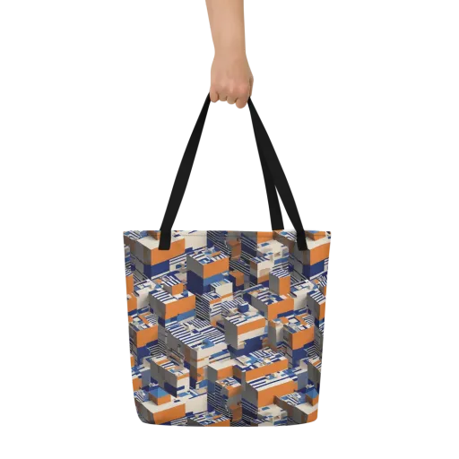Cobalt Blocks on a Large Tote Bag W/ Pocket