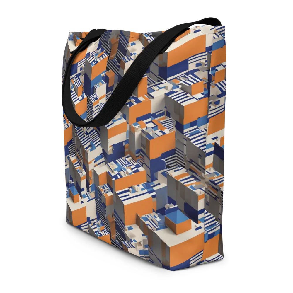 Cobalt Blocks on Large Tote Bag W/ Pocket — Front
