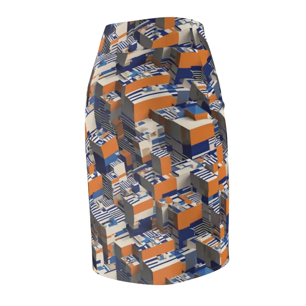 Cobalt Blocks on Pencil Skirt — Back Side