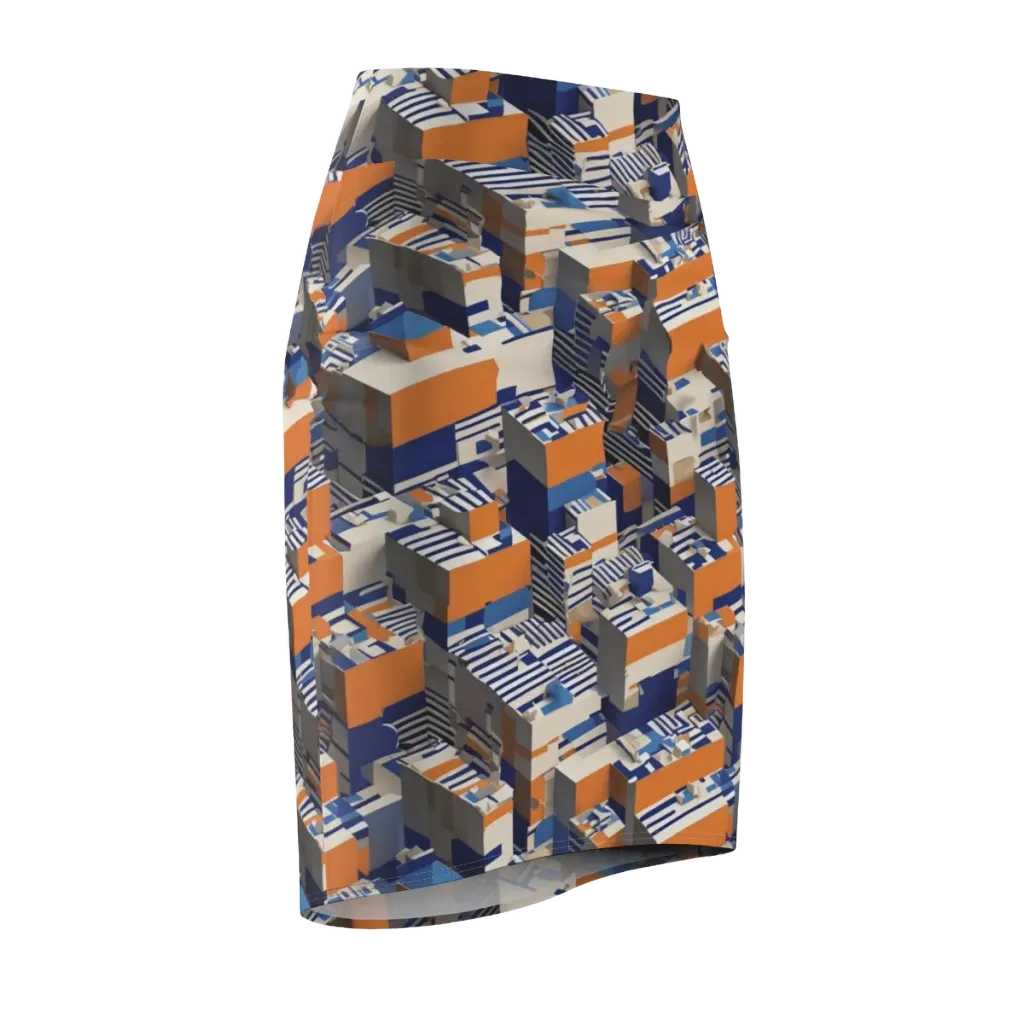 Cobalt Blocks on Pencil Skirt — Front Side